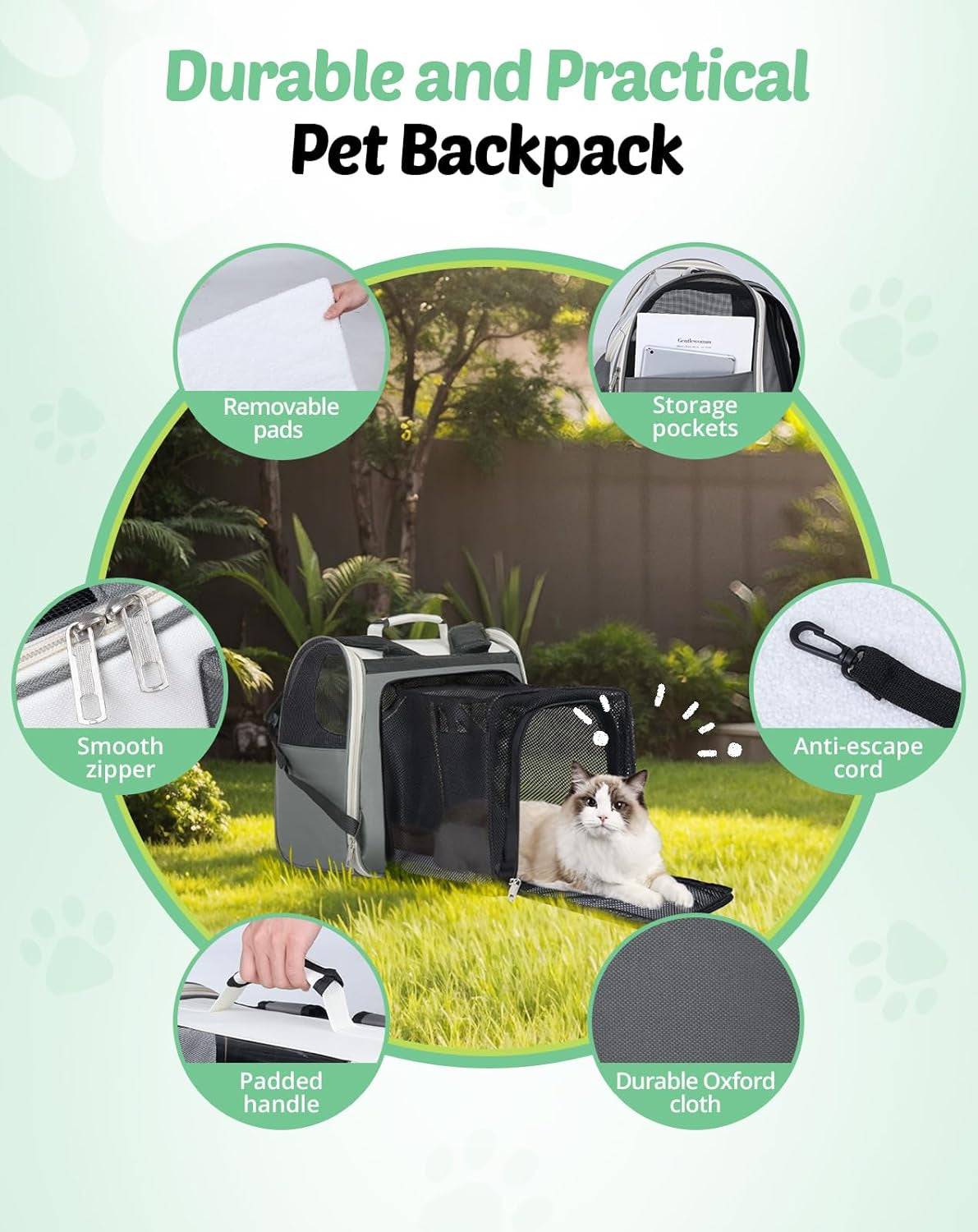 Large Cat Backpack Carrier, Expandable Roomy Pet Carrier Backpack for Medium Cat/Small Dog Puppy under 18Lbs, Breathable Foldable Dog Backpack Travel Airline Approved for Camping Outdoor, Gray