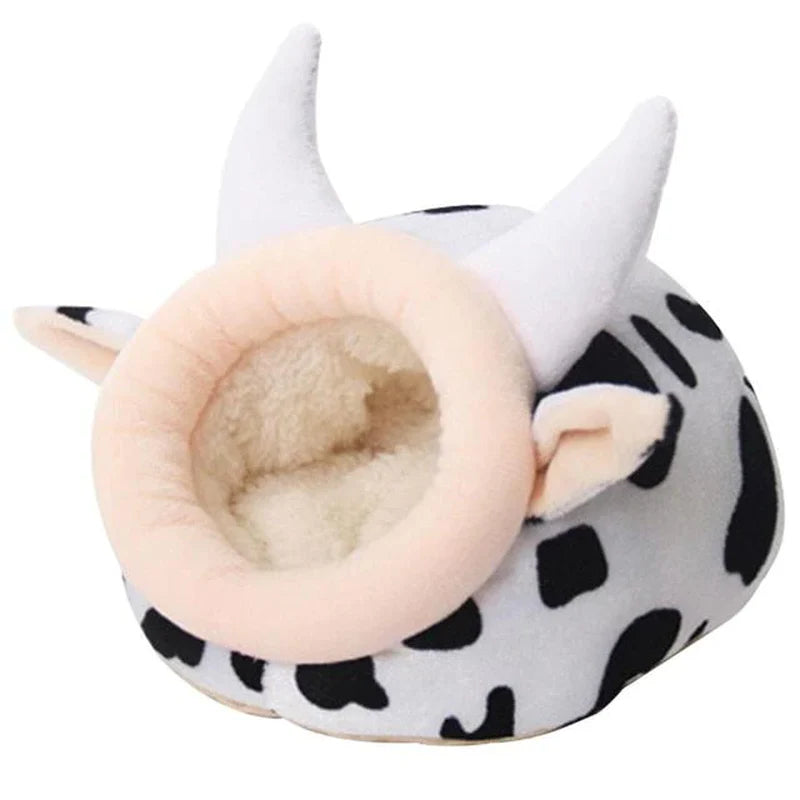 Warm Cave Bed Cow Shape Puppy House for Pet Cave Bed Cozy Cage Hideout House Beds for Guinea Pig Chinchilla Hamster Hedgehog