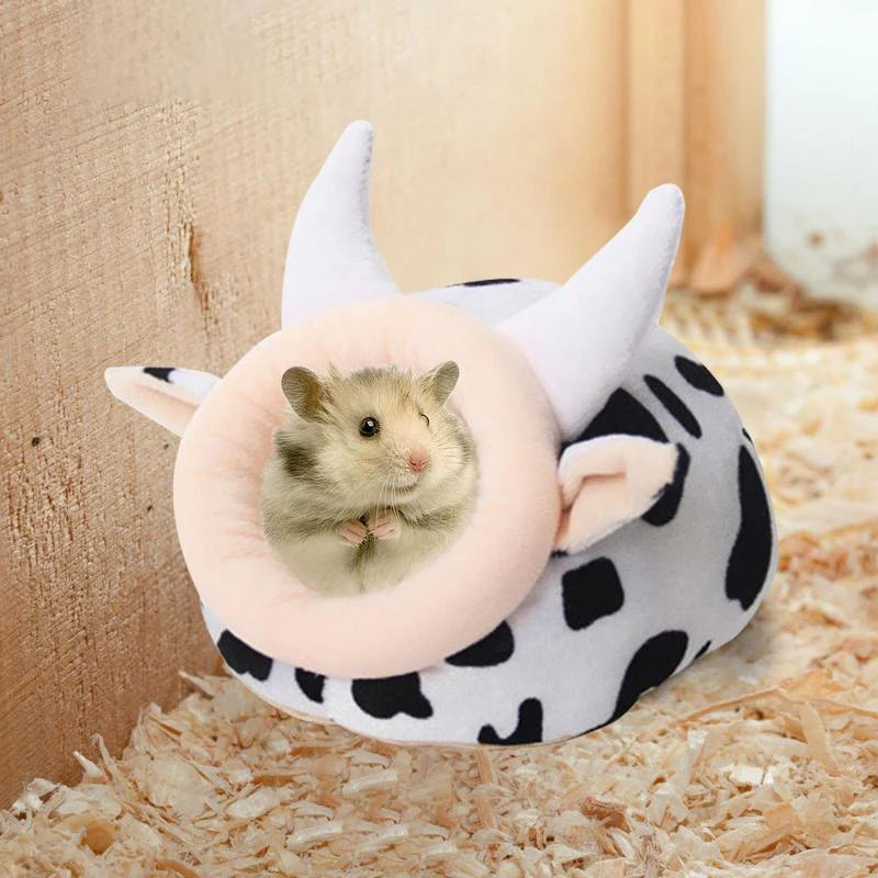 Warm Cave Bed Cow Shape Puppy House for Pet Cave Bed Cozy Cage Hideout House Beds for Guinea Pig Chinchilla Hamster Hedgehog