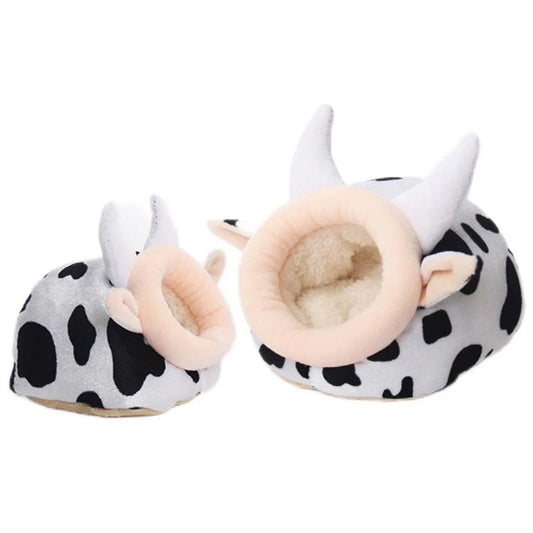 Warm Cave Bed Cow Shape Puppy House for Pet Cave Bed Cozy Cage Hideout House Beds for Guinea Pig Chinchilla Hamster Hedgehog