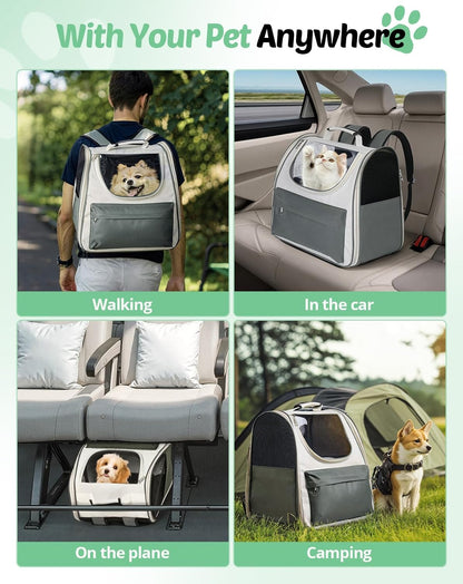 Large Cat Backpack Carrier, Expandable Roomy Pet Carrier Backpack for Medium Cat/Small Dog Puppy under 18Lbs, Breathable Foldable Dog Backpack Travel Airline Approved for Camping Outdoor, Gray