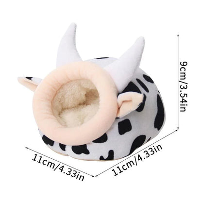 Warm Cave Bed Cow Shape Puppy House for Pet Cave Bed Cozy Cage Hideout House Beds for Guinea Pig Chinchilla Hamster Hedgehog
