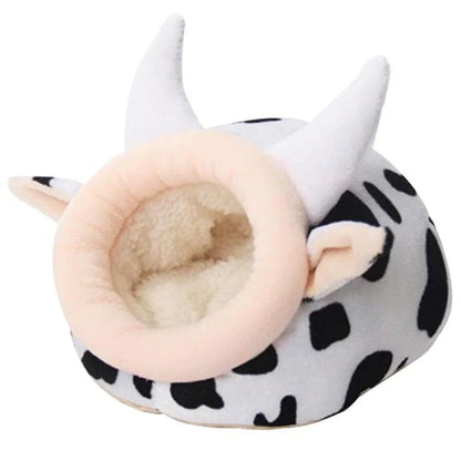 Warm Cave Bed Cow Shape Puppy House for Pet Cave Bed Cozy Cage Hideout House Beds for Guinea Pig Chinchilla Hamster Hedgehog